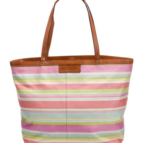 COACH HAMPTON PASTEL MULTICOLORED STRIPED LARGE TOTE BAG F13553 - Picture 1 of 12